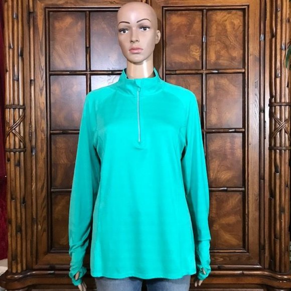 NWOT Danskin Aqua Dri-More Moisture Wicking Reflective Stripe Thumbhole Top - Picture 2 of 15